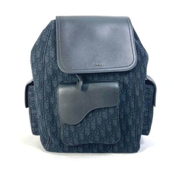 Auth Dior 1ADBA161YKS 23SS Saddle Oblique Backpack Canvas/Leather Navy/Black - Picture 2 of 14